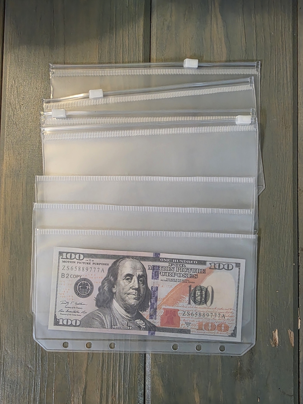 A6 Clear Plastic Zipper Document Pouches - White Trim Set Of 7